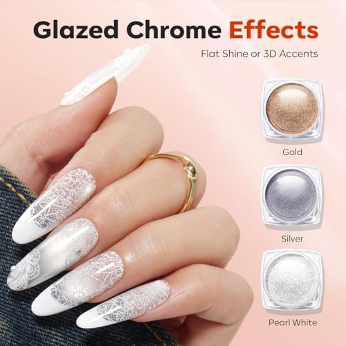 Image of Modelones 16PCS Lace Nail Stamping Kit, French Tip Stamper White Black Painting Gel Polish Chrome Powder Proof Matte Gel Top Coat Gingham Template Dual Nail Art Brush Spring Manicure Gift for Women