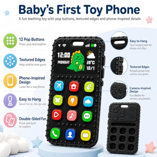 Baby Sensorik Spielzeug für Jungen Mädchen 3 6 9 12 Monate, Silikon Handy Beißspielzeug mit Druckknöpfen… – Ansicht 2