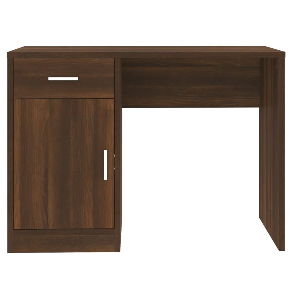 Scrivania con vano portaoggetti, colore marrone, effetto rovere, 100 x 40 x 73 cm, moderna scrivania per computer per ufficio, robusto materiale in legno, studio, mobili