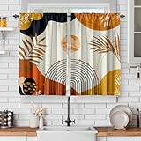 GOLDLAWN Orange Boho Curtains 39 Inch Mid Century Cafe Drapes for Small Windows Abstract Leaves Rainbow Colorful Modern Geometric Window Curtains for Kitchen Living Room Bathroom Laundry 2 Panels