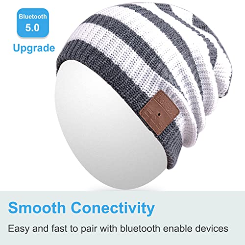 image for Rotibox Washable Winter Mens Womens Hat Strip Bluetooth Beanie Cap w/W