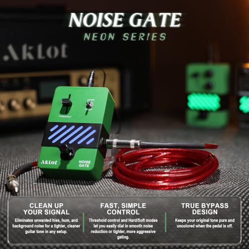 Image of AKLOT Noise Gate Guitar Pedal: Noise Reduction Pedal with THRESHOLD Control, HARD /SOFT Modes, True Bypass Compact Metal Pedal for Electric Guitar, Riffs, Studio & Live Performance, NEON Silencer