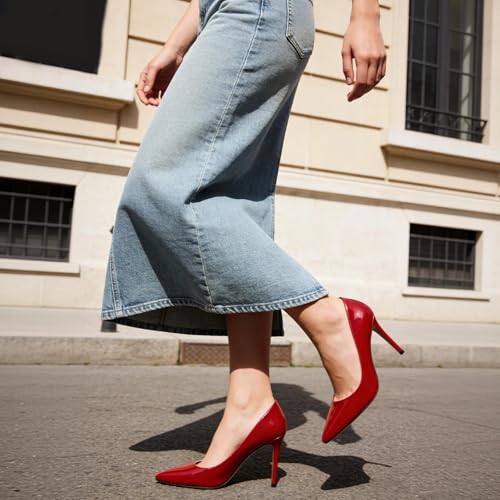 Image of Eldof Women's Classic Dress Pumps Shoes, Sexy Pointed Toe 4 inch Stiletto High Heels, Office Formal Slip On Size 5-13