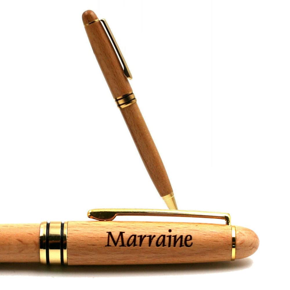 Marraine - Stylo Prénom en Bois Modèle 2