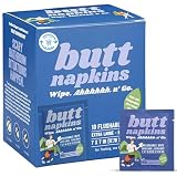 Butt Napkins – Flushable Adult Wet Wipes, 10 Singles, Travel-Size, Unscented Plant-Based with Aloe & Vitamin E, Hypoallergenic