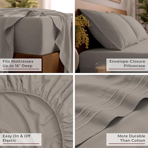 Image of Mellanni Twin Sheets Set - 3 PC Iconic Collection Bedding | Hotel Luxury, Extra Soft, Cooling Bed Sheets - Wrinkle, Fade, Stain Resistant (Twin, Tan)