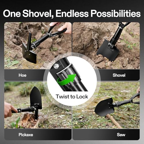Image of VIVOSUN Folding Camping Shovel, 18'' Survival Shovel, Portable Small Shovel with High Carbon Steel, Tactical Entrenching Tool for Hiking, Digging, Backpacking, Gardening, Off Road, Beach