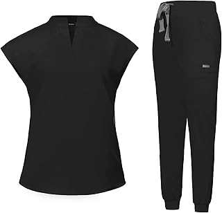 niaahinn Scrubs for Women Set New Design Top & Jogger Scrubs for Women Suit with Zipper Pocket Medium Medical Uniform (Black,S,Small)