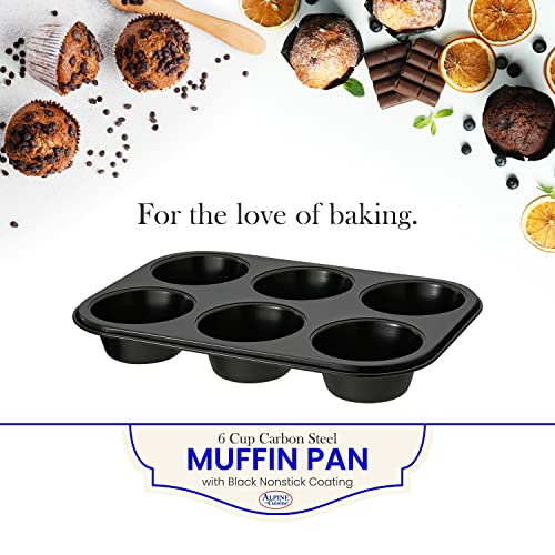 Alpine Cuisine Carbon Steel Muffin Pan 6 Cup | Non-Stick Coating, Perfect For Making Muffins & Cupcake Pan | Easy Clean - Dishwasher Safe (Black) #TOP6