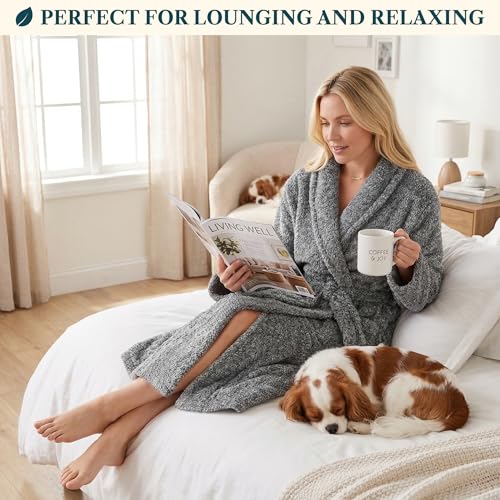 Image of PAVILIA Premium Womens Plush Soft Robe Fluffy, Warm, Fleece Sherpa Shaggy Bathrobe