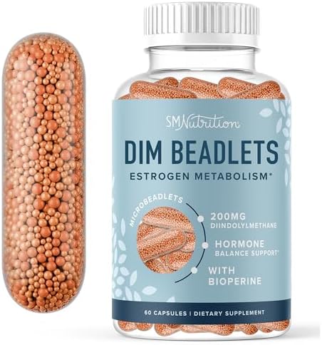 DIM Supplement 200 mg for Hormone Balance | Delayed-Release Microbeadlets | Estrogen Balance for Women & Men, Hormonal Acne Supplements, Menopause & Antioxidant Support | Vegan, Soy Free | 60 Ct.