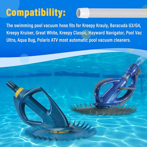 Universal Pool Vacuum Hose 48\" Long Fit for Kreepy Krauly, Baracuda G3/G4, Hayward Navigator, Pool Vac Ultra and Most Automatic Pool Vacuum Cleaners, Swimming Pool Cleaner Suction Hose, 3 Pack