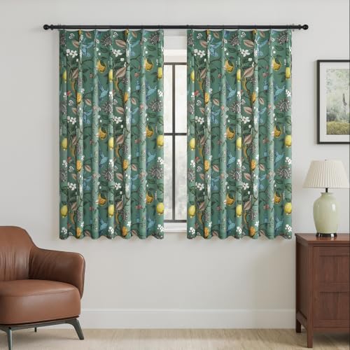 Image of Sage Green Kitchen Tier Curtains 36 Inches Long,Botanical Floral Lemon & Hummingbird Pinch Pleated Half Window Drapes Room Darkening for Kitchen RV Cafe Basement Bathroom Dining Room,2 Panels
