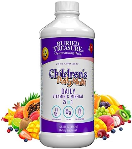 Buried Treasure Children's Daily Multi Liquid Multivitamin & Minerals, 16 servings Citrus Flavor, Nutritional Dietary Vegan Supplement for Kids No Artificial Ingredients