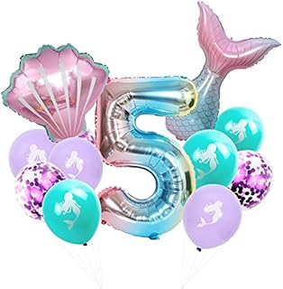 Mermaid Balloons Mermaid Party Decorations, Mermaid Tail Balloon and Large Number 5 Balloon for Girls 5th Birthday Decorations Mermaid Party Supplies