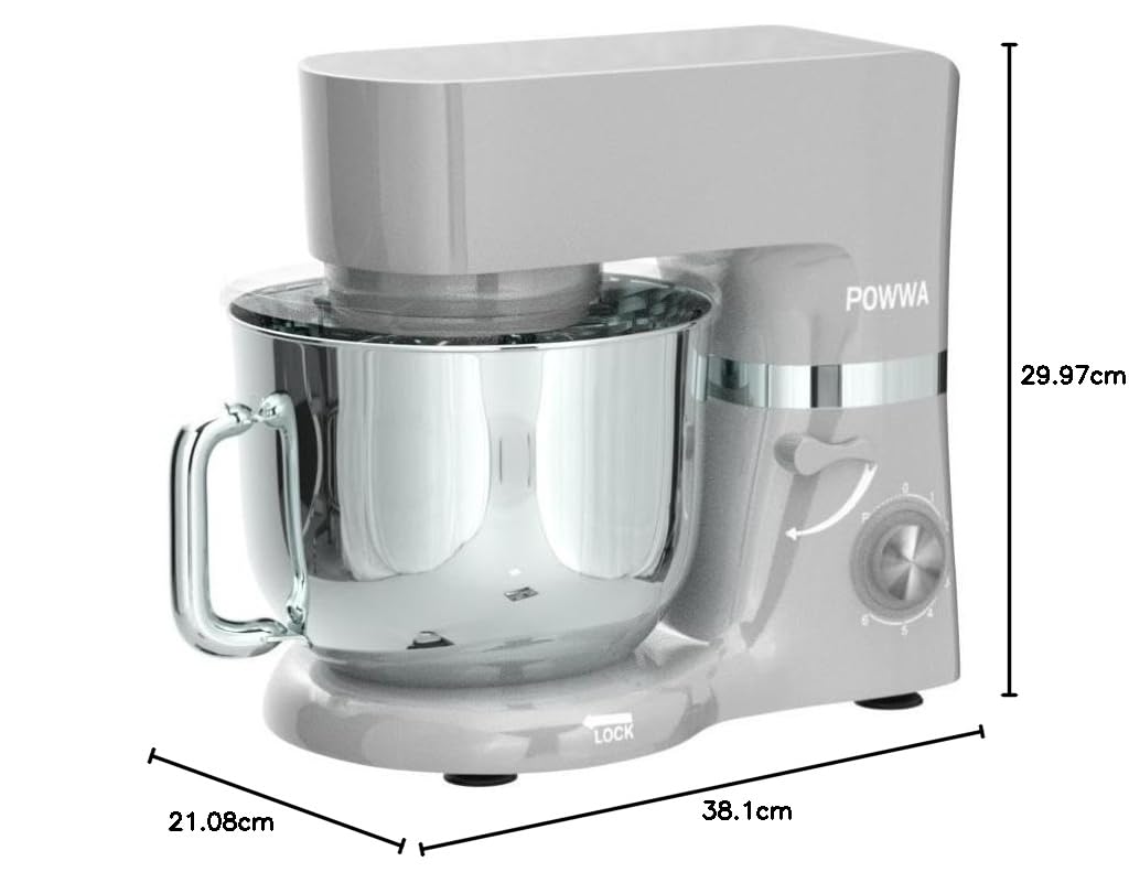 Küchenmaschine, POWWA 6,2 L Rührmaschine Knetmaschine, 6+1 Geschwindigkeit Teigmaschine,1500W Teigknetmaschine mit Schneebesen, Knethaken, Rührbesen & Spritzschutz zum Backen, Kuchen, Kekse