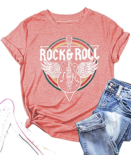 Rock & Roll Tee Shirt Women Country Music Shirts Rock Concert Band Retro Tee Summer Cute Short Sleeve Graphic Tops (As Shown, M, m)