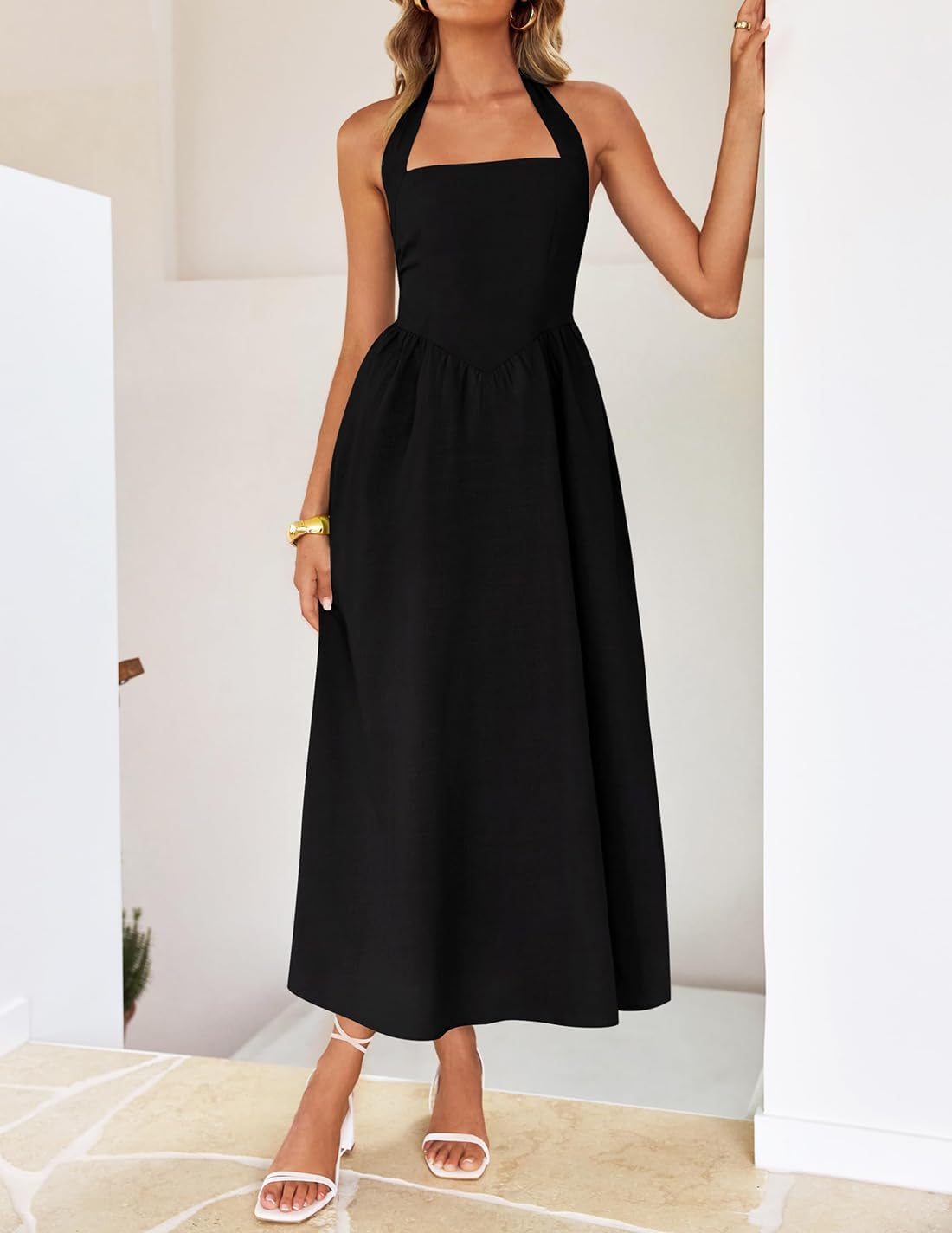 ZESICA Women's Summer Sleeveless Halter Midi Dress 2026 Off Shoulder High Waist Flowy Beach Wedding Guest Long Dresses - Image 7