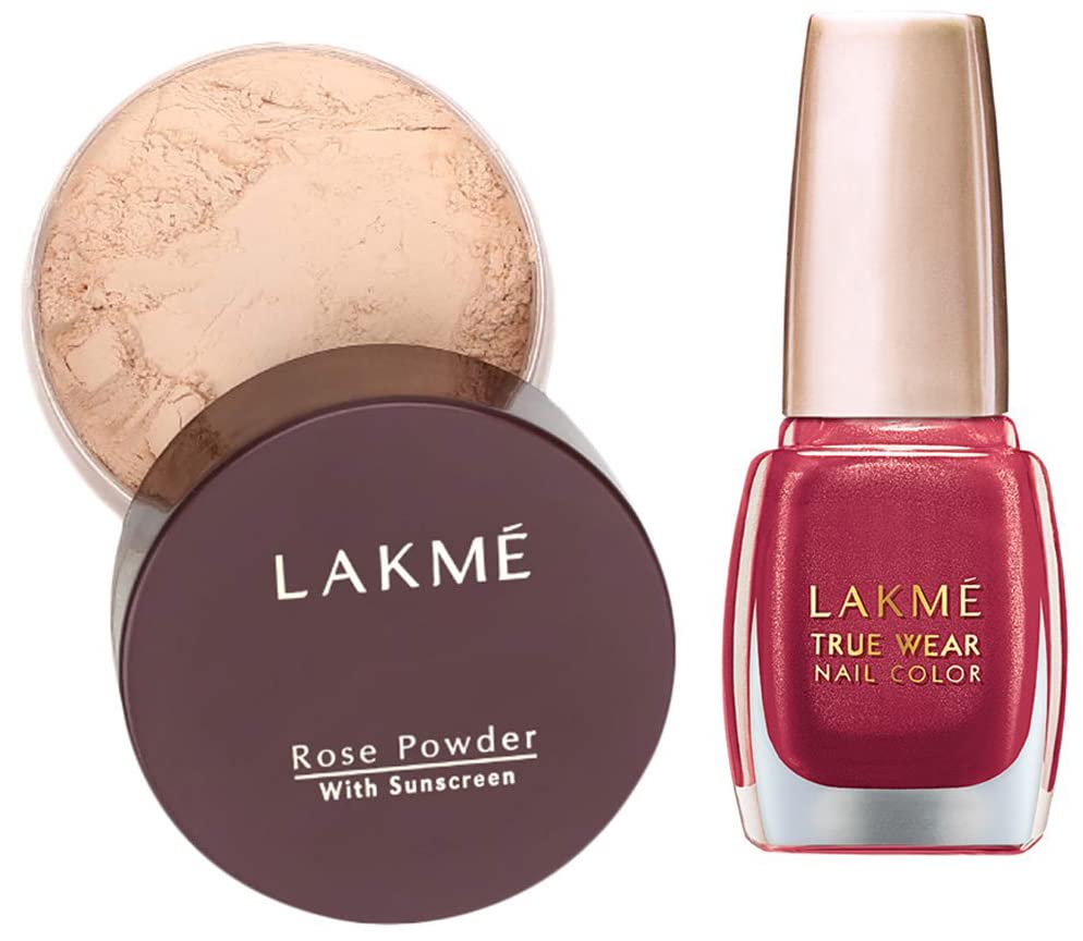Image of Lakme Rose Face Powder, Soft Pink, 40g & Lakme True Wear Nail Color, Shade 506, 9 ml
