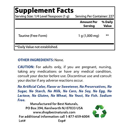 Best Naturals 100% Pure Taurine Powder Free Form - Taurine 1000Mg Per Serving - 1 Lb (454 Gm) (1 Lb (Pack Of 1)) #TOP30