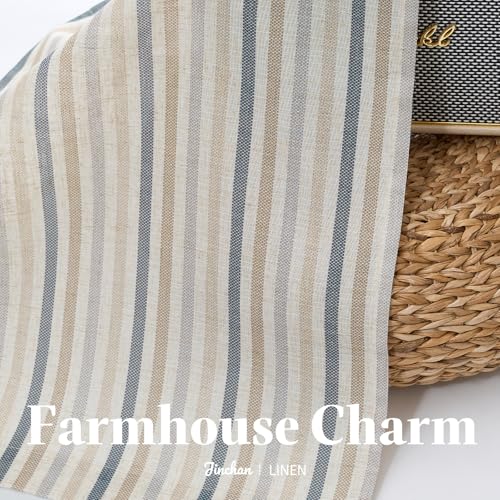 jinchan Colorful Striped Linen Kitchen Curtains 24 Inch Tier Curtains Farmhouse Modern Cafe Small Window Treatments Light Filtering Rod Pocket for Living Room Bathroom 2 Panels Multi Blue by jinchan - Image 8
