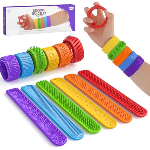 Set de 6 Pulseras Anti-Estrés Fidget – Pulseras Sensoriales de Silicona – Reducción de Estrés, Anti-Rasguños para Niños y Adultos, Ayuda para la Concentración y Juguetes Sensoriales