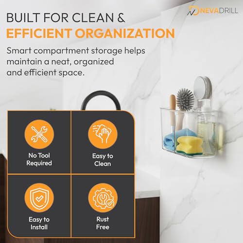 Image of Toothbrush Holder Wall Mounted, 2 Compartment Self Adhesive No Drill Bathroom Organizer for Toothbrush, Toothpaste & Razor, Waterproof Storage Holder (Pack of 1) [ND-43821]