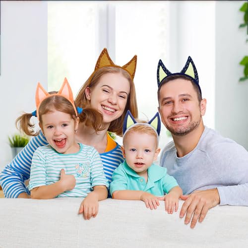Jing Xin 4 Pcs Blue Family Party Supplies Plush Soft Dog Ears Headbands Costume For Halloween Play Day One Size Elastic Headband thumb #2