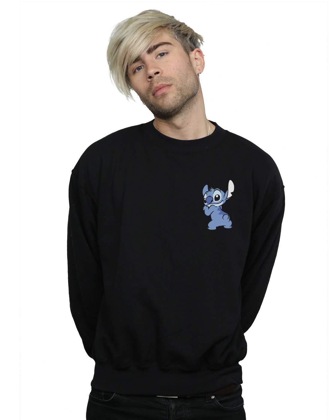 Disney Men's Lilo and Stitch Stitch Backside Breast Print Sweatshirt Black Medium
