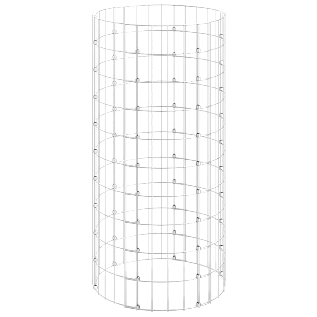 Yngbhfnop Silver Circular Gabion Pole Galvanised Steel 50X100 Cm Rustproof Garden Border Planter Rock Filled Stable Construction For Patio Outdoor Decorative Diy Landscape