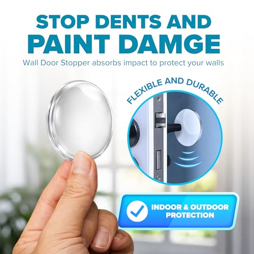 Image of STRONGEST HOME Door Stoppers (Medium) 2 inch - Door Stop for Wall with Strong Back Adhesive - Quiet and Shock Absorbent Silicone Wall Protectors from Door Knobs - Protects Every Surface - (Clear | 10 PCS)