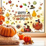 6 Sheets Thanksgiving Fall Window Clings, 73 Pcs Turkey Autumn Leaf Pumpkin...