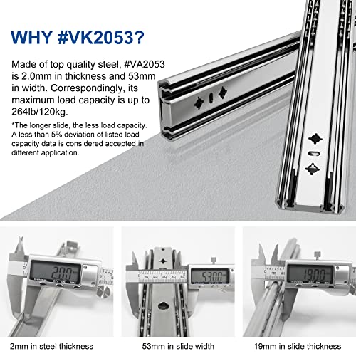 VADANIA softclose schwerlast schubladenschienen vollauszug 750mm, 78kg Tragfähigkeit, 3-teiliger Vollauszug, Seitliche Montage VK2053 1 Paar