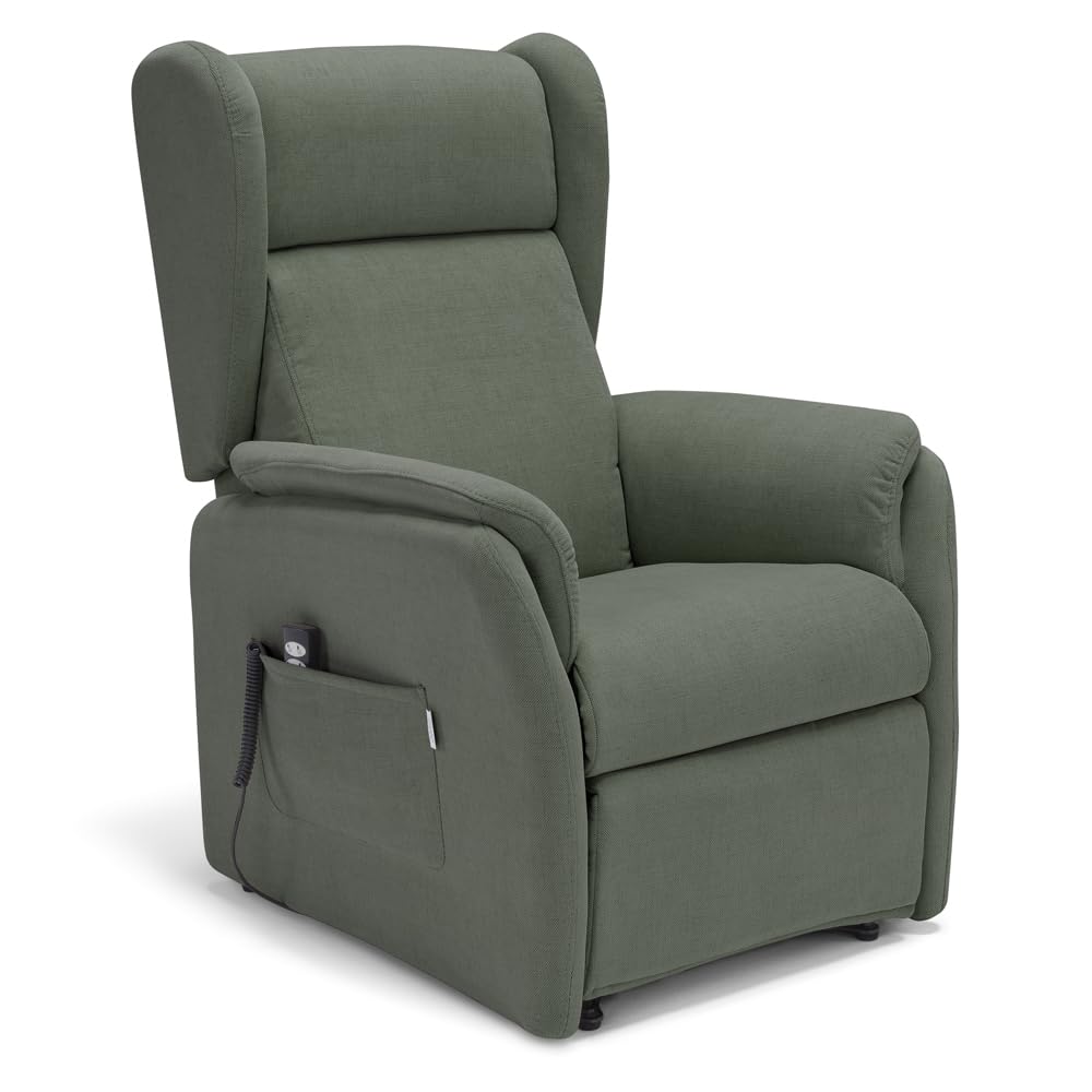 Poltrona relax elettrica FIRENZE MADE IN ITALY per anziani e disabili con kit batteria optional, 2 motori, 4 ruote, optional antimacchia (Senza Kit Batteria, Tessuto Antimacchia, Verde Foresta)