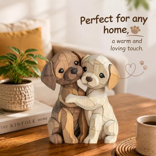 Vulevirtue Décoration D'Intérieur pour Chien,Sculpture Bois pour Chiens,Chiot Décoration en Bois Cadeau,Statue en Bois Faite a La Main,pour Couples,Enfants,Femmes,Hommes,pour Bureau,Bibliothèque – vue 4