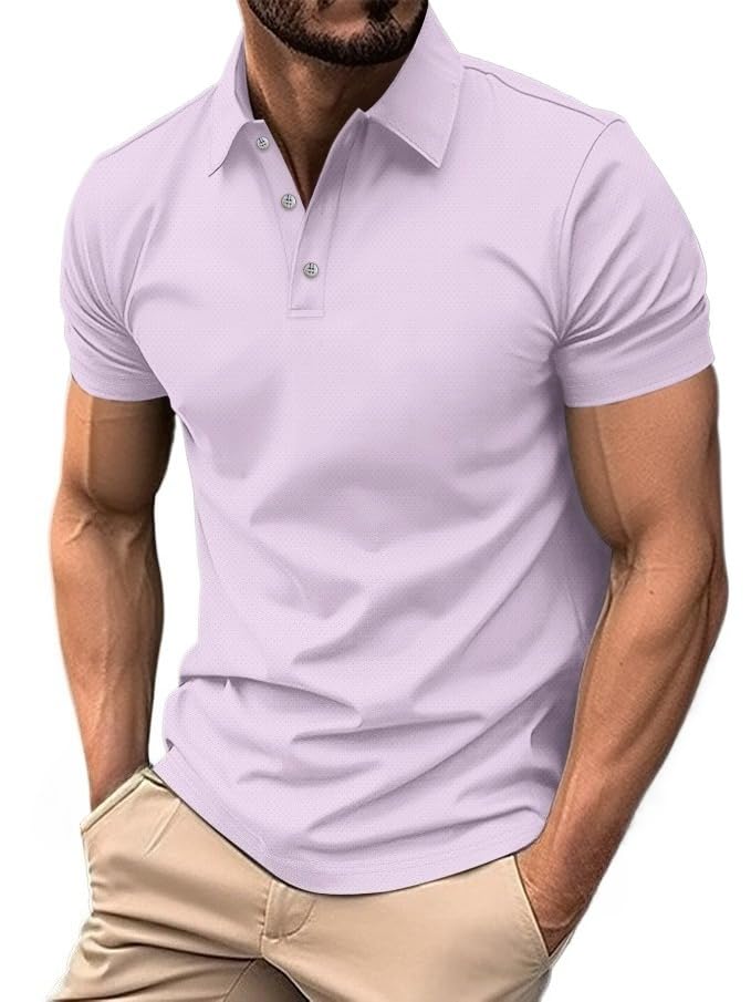 Mens Casual Short Sleeves Polo Shirts Basic Stylish Button Down Collar Tops Cotton Tshirts Business Stretch Tees