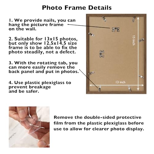Image of JCJMY 13x15 Picture Frame Brown for Wall Hanging, Wall Mounting Horizontally or Vertically, 13 x 15 Wall Gallery Poster Photo Frame with Shatter Resistant Plexiglass, Brown
