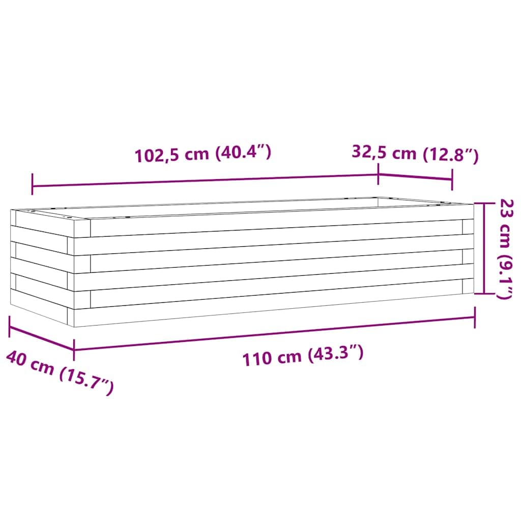 Macetero marrón cera de madera maciza de pino 110 x 40 x 23 cm con suelo abierto para drenaje, ideal como maceta, maceta, bancal elevado para jardín, balcón, terraza, uso en interiores y