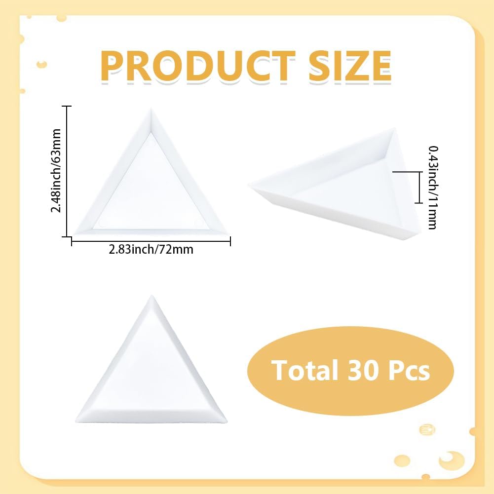 SUNNYCLUE 30pcs Bead Trays Bulk Bead Storage Plates Plastic White Small Triangle Rhinestones Diamond Sorting Gemstones Plate Tool for Nail Art Women Craft DIY Projects Needs Organizer Accessories