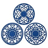 Extra Thick Silicone Trivet Mat for Hot Dishes, Hot Pots and Pans, Pot Holder, Hot Pad to Protect Your Table and Countertop, Kitchen Decor and Accessories,Navy Blue, Set of 3