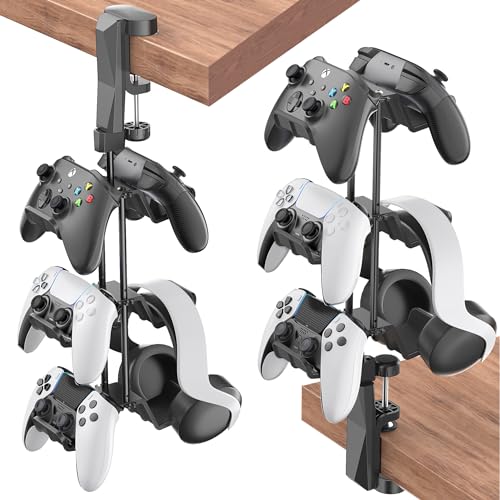 Kytok Controller Halterung Tisch 360° Drehbar, 3 Etagere Controller und Headset Halterung, Controller Halter & Headset Halter unter Tisch für universal 3 Headset & 3 Controller PS5