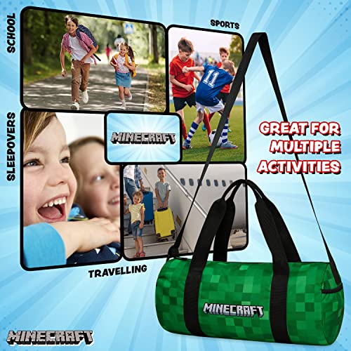 Minecraft Sporttasche Kinder Reisetasche Jungen Sportbeutel Mädchen Umhängetasche Teenager mit verstellbarem Schulterriemen (Grün, 41x18x19cm)