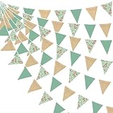 32Ft Guirlande Fanions Toile de Jute Florales Verte Sauge Vintage Jute Fleurs Sauvages Ver...