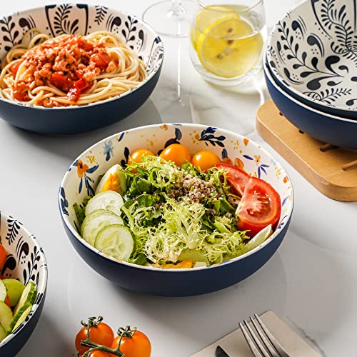 Selamica Ceramic 8-Inch Printing Bowls, 30 Ounce Large Pasta Salad Bowls, Wide And Shallow Soup Bowls, Microwave Dishwasher Safe, Set Of 4, Little Yellow Flower. #TOP3