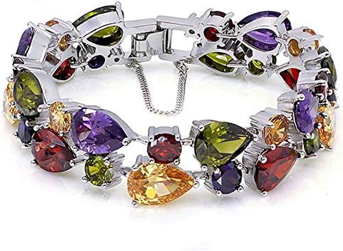 Ladies Bracelets Vintage Style Dual Layer Tear Drop Multicolor Amethyst Garnet Birthstone Bracelet 8 Inch