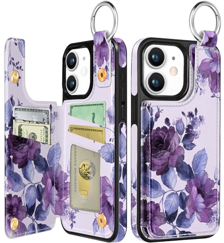 Shorogyt for iPhone 11 Wallet Case, Purple Flower