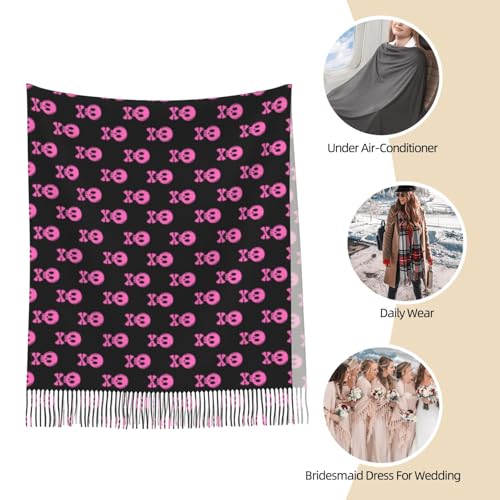 Scarf for Women Pink Skull Crossbones Halloween Cartoon Lightweight Tassel Warm Blanket Scarves Womens Shawl Wraps4