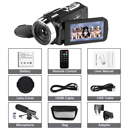 Videocámara Cámara Cámara de Video HD 1080P 30FPS 24.0MP 3 '' Pantalla táctil LCD Videocámara de visión Nocturna con micrófono Micrófono y Control Remoto