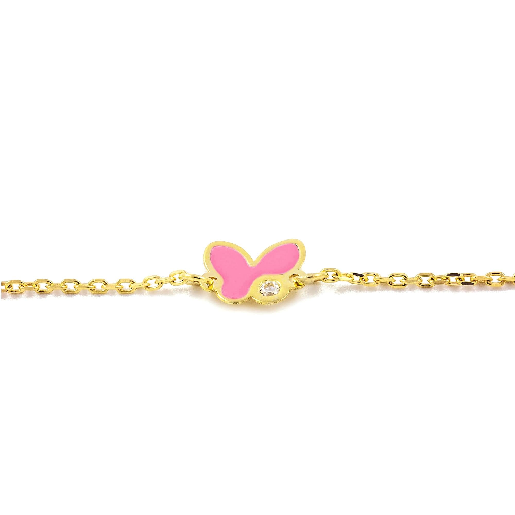 Monde Petit Bracciale bambina farfalle smaltato rosa - oro giallo 9k (375) - Scatola Regalo - Certificato di garanzia