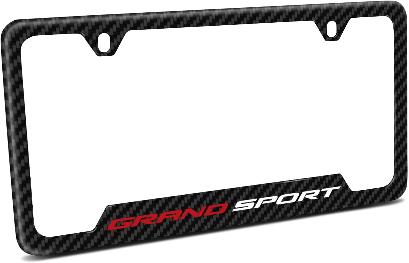 iPick Image for Chevrolet Corvette C7 Grand-Sport Black Carbon Fiber Texture ABS Plastic 50 States License Plate Frame is Official Licensed